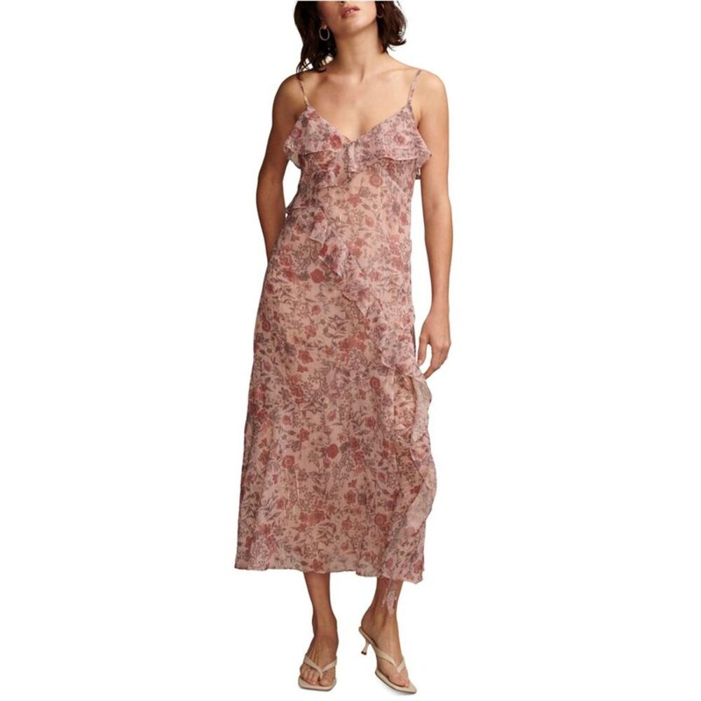 Lucky Brand Womens Floral Ruffle Midi Asymmetrical Dress, NWT